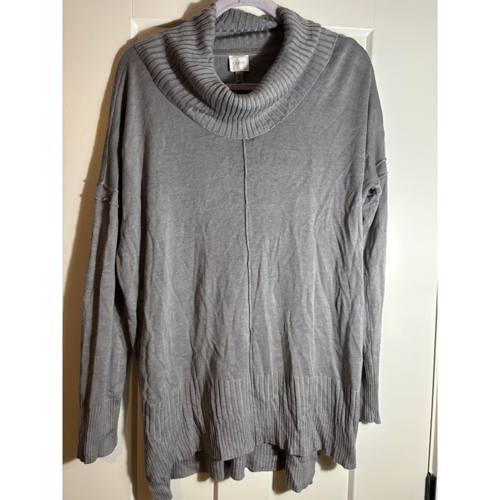 Cupio Gray Cowl Neck Ribbed Hem Tunic Sweater Large Anthropologie Brand